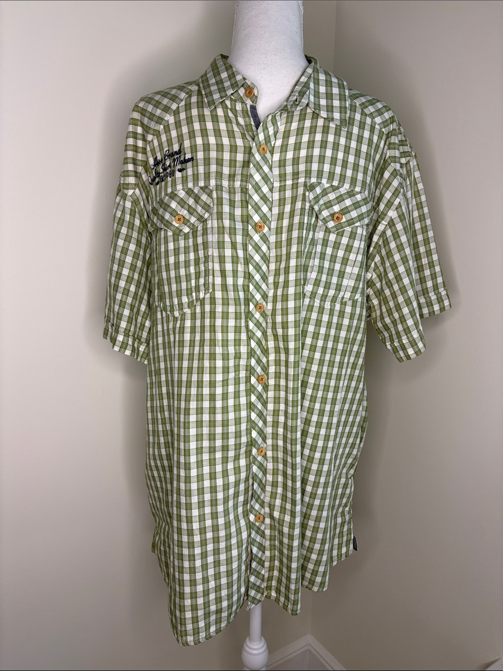 Akoo Green Check Short-Sleeve Button-Up Shirt. Chicken & Waffles. 2XL